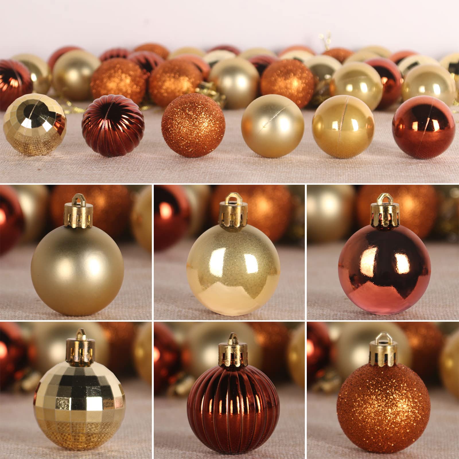 Lot de 36 Boules de Noël incassables à Suspendre pour Anniversaire, Saint-Valentin, Pâques, Mariage (Bronze et doré) - 6,3 cm
