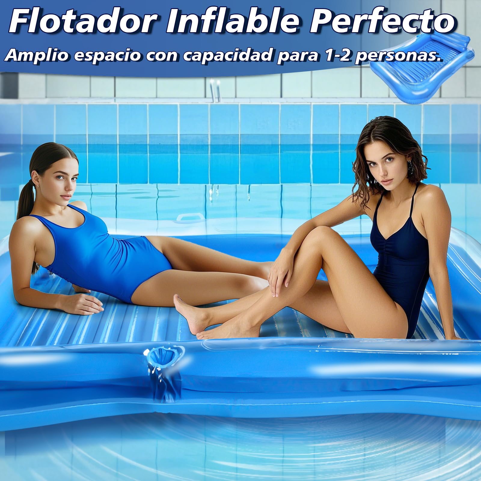 JONRRYIN Colchoneta Piscina Adultos, Flotador Hinchable Tipo Hamaca, Tanning Pool con Reposacabezas, Colchoneta Flotante 200 × 124 cm para Playa Lago Fiestas Verano Juguetes Acuáticos