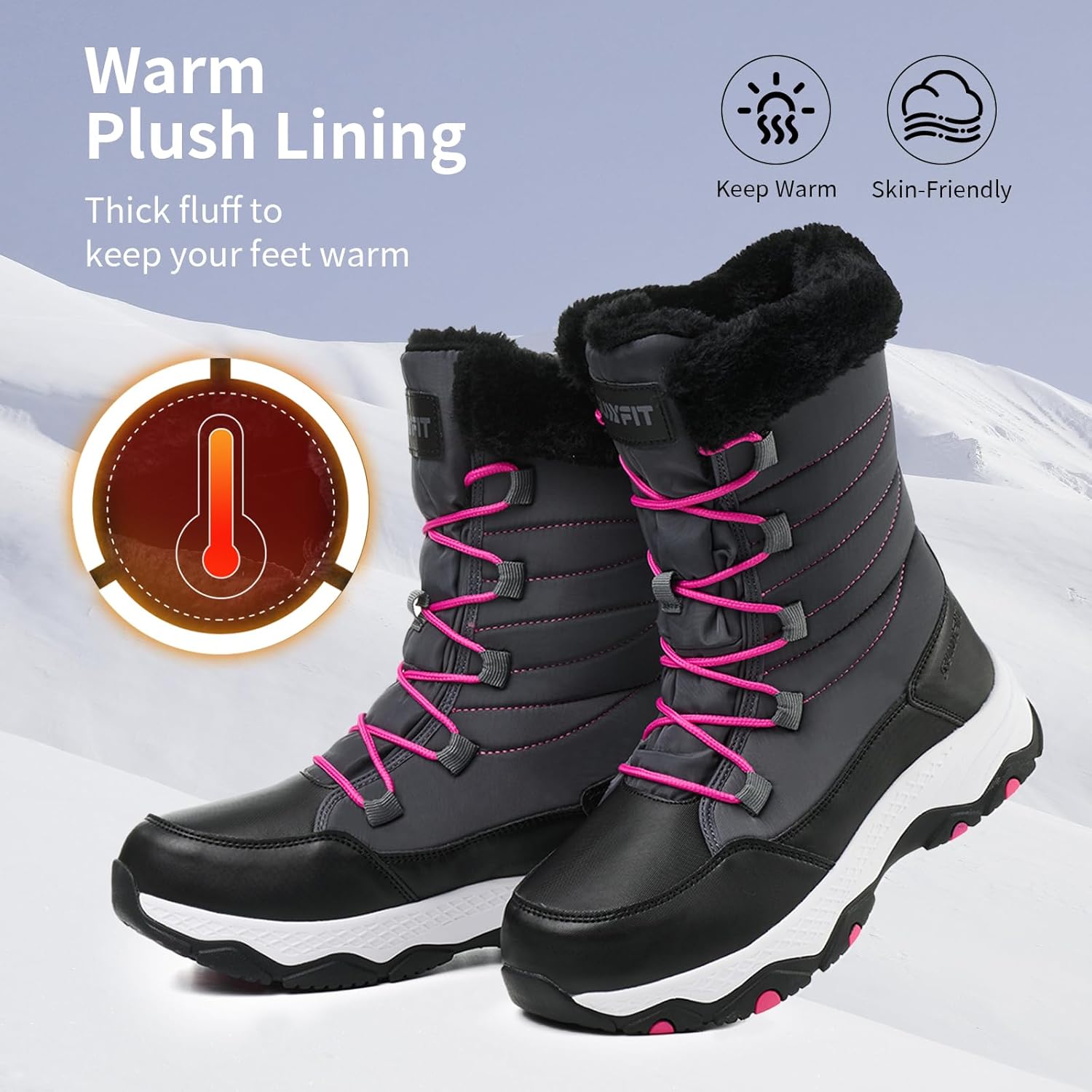 Snow Boots for Women Waterproof Mid-Calf Booties Winter Hiking Boot Durable Warm Fur Lined Boot Non-Slip Warm Climbing Shoes Walking, Cold Weather - Image 5