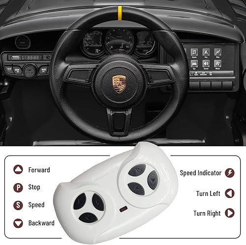 Miniatura 5 de Porsche 718 con licencia de 12 V, auto eléctrico para niños con control remoto, luz LED delanteratrasera, radio, USBAUX, puertas abiertas, función
