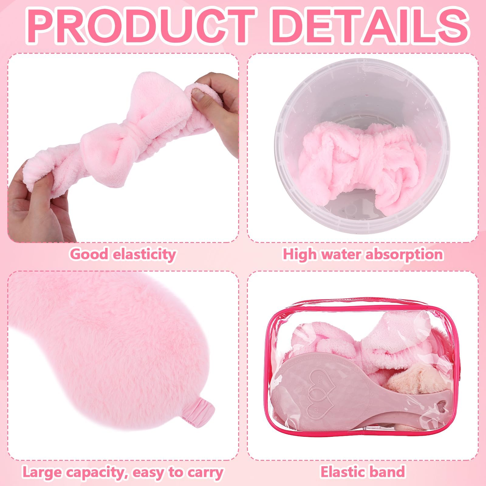36Pcs Sleepover Party Supplies for Girls Skincare Headband and Wristband Set Sleepover Party Favors,6 Pink Spa Headb 6 Pink Sleep Eye Mask 6 Velvet Hair Scrunchies 6 Organzer Bags 6 Mirrors 6 Combs - Image 4