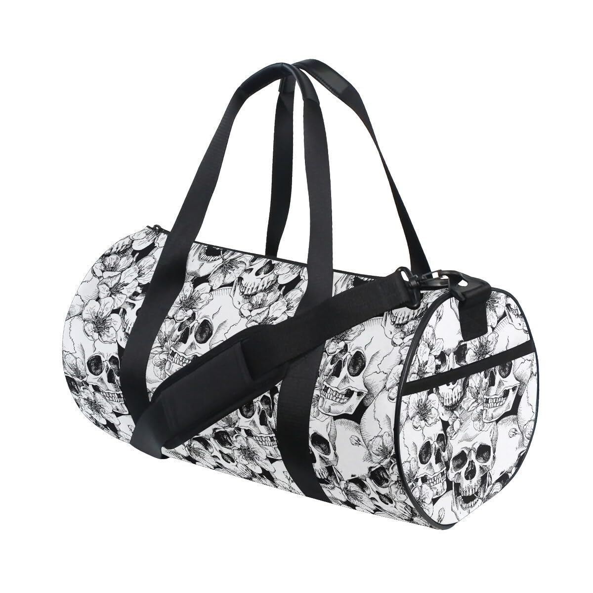 ALAZA Foldable Duffle Bag Womens Mens for Travel Sports Camping Yoga Swim Skull and Flower Small Round Gym Bags with Shoulder Strap Top Handle - Image 2