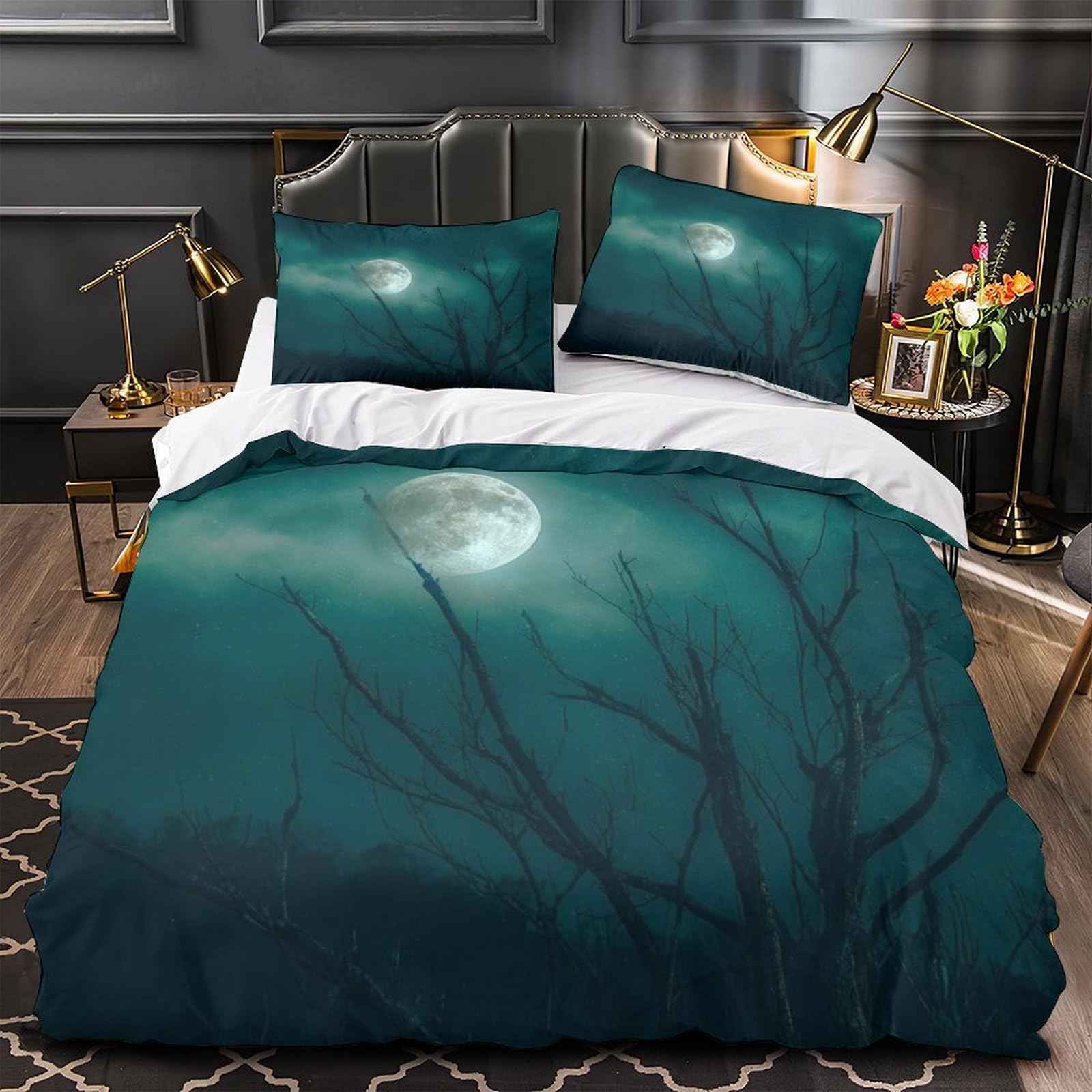 Housse de couette anti-allergie Nuit de Pleine Lune 135x200cm pour stopper les réveils nocturnes