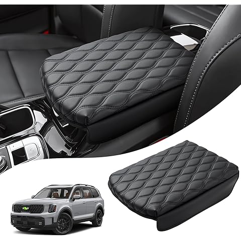 Autorder Center Console Cover for 2020-2024 2025 2026 Kia Telluride Accessories Armrest Cushion Cover Nappa Leather Middle Console Covers Telluride Console Cushion Pad Anti-Scratch