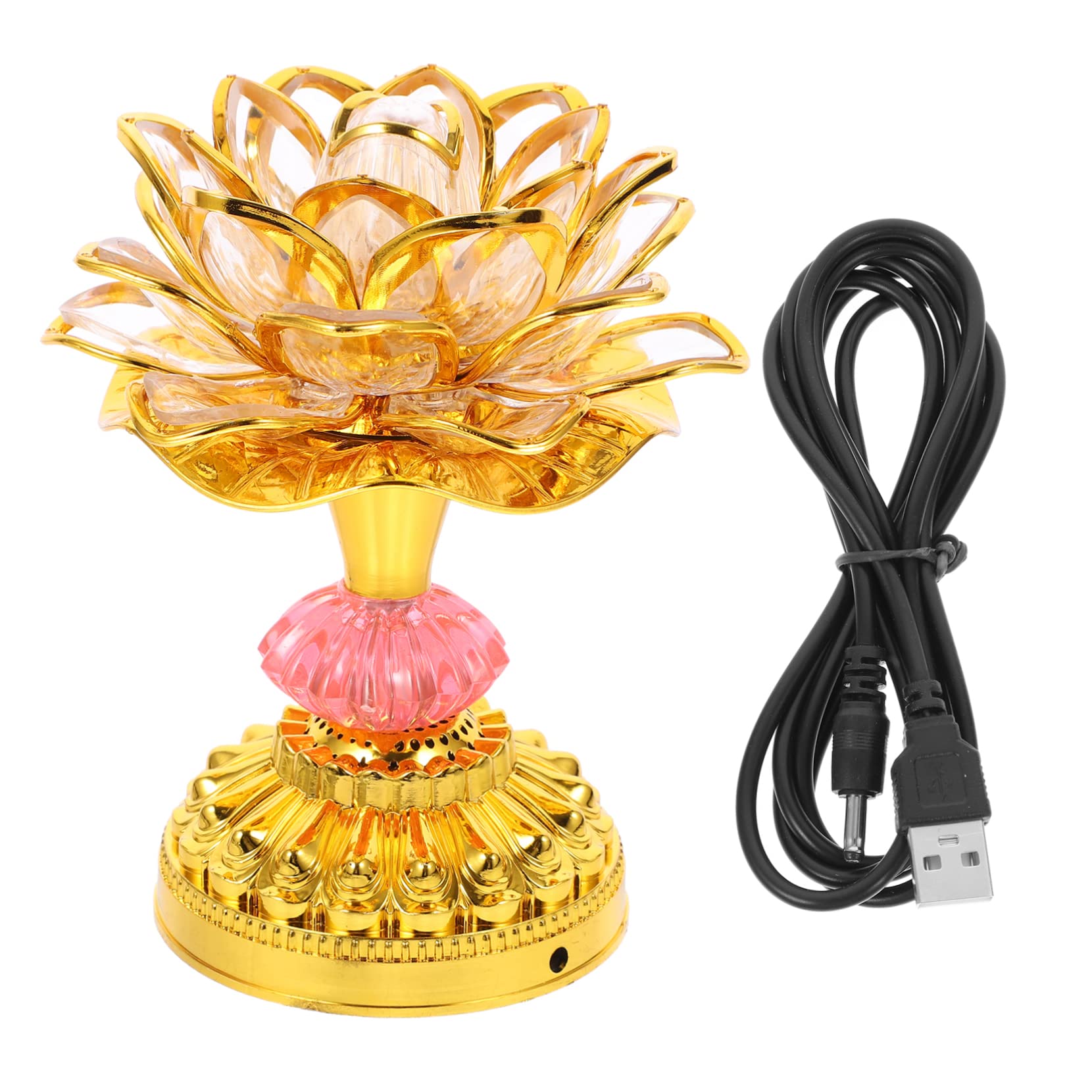 Veemoon Golden LED Lotus Flower Lamp Stable Base, Classic and Delicate Design for Home Decorations and Offering to Buddha, Unique Decorative Buddhist Worship