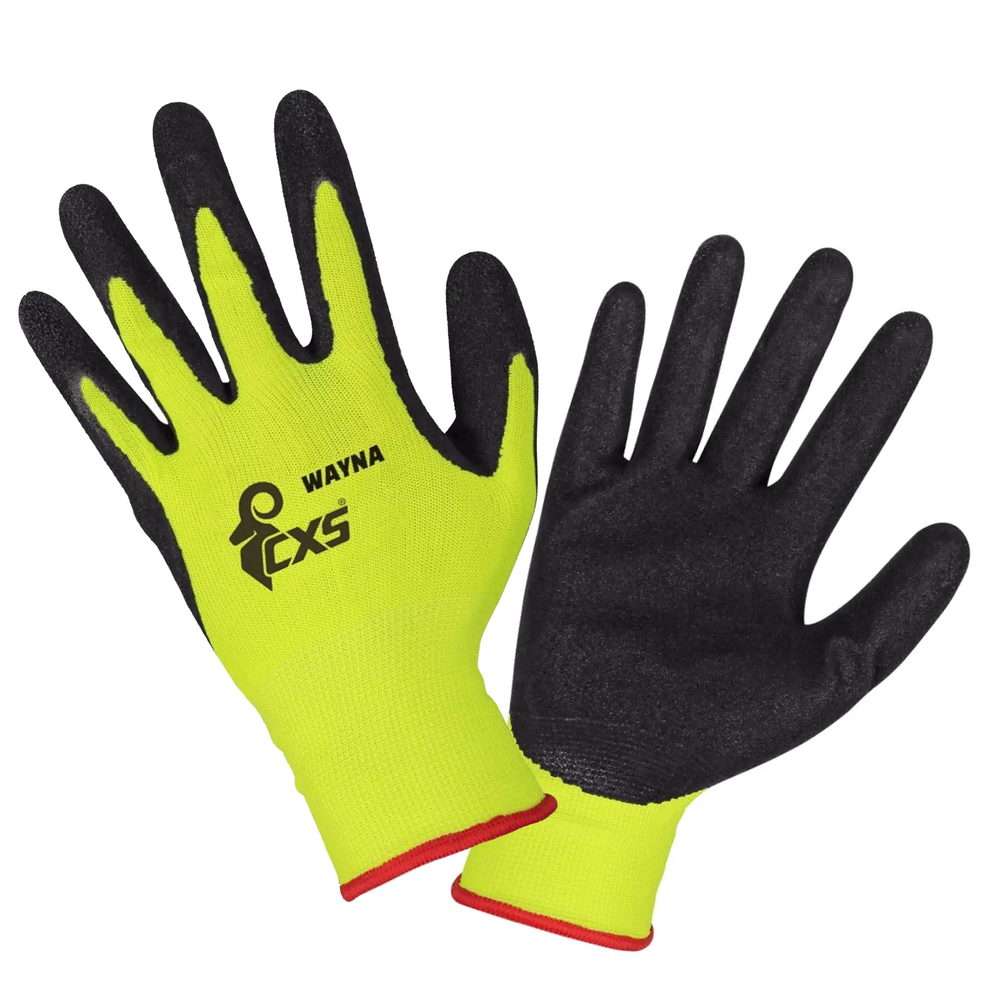 CXS Guantes de Trabajo WAYNA, sin Costuras, Fabricados en poliéster Suave, Recubiertos con Espuma de látex Flexible. para jardinería, Industria, Taller, Agricultura, Antideslizantes (7, 60 Pares)