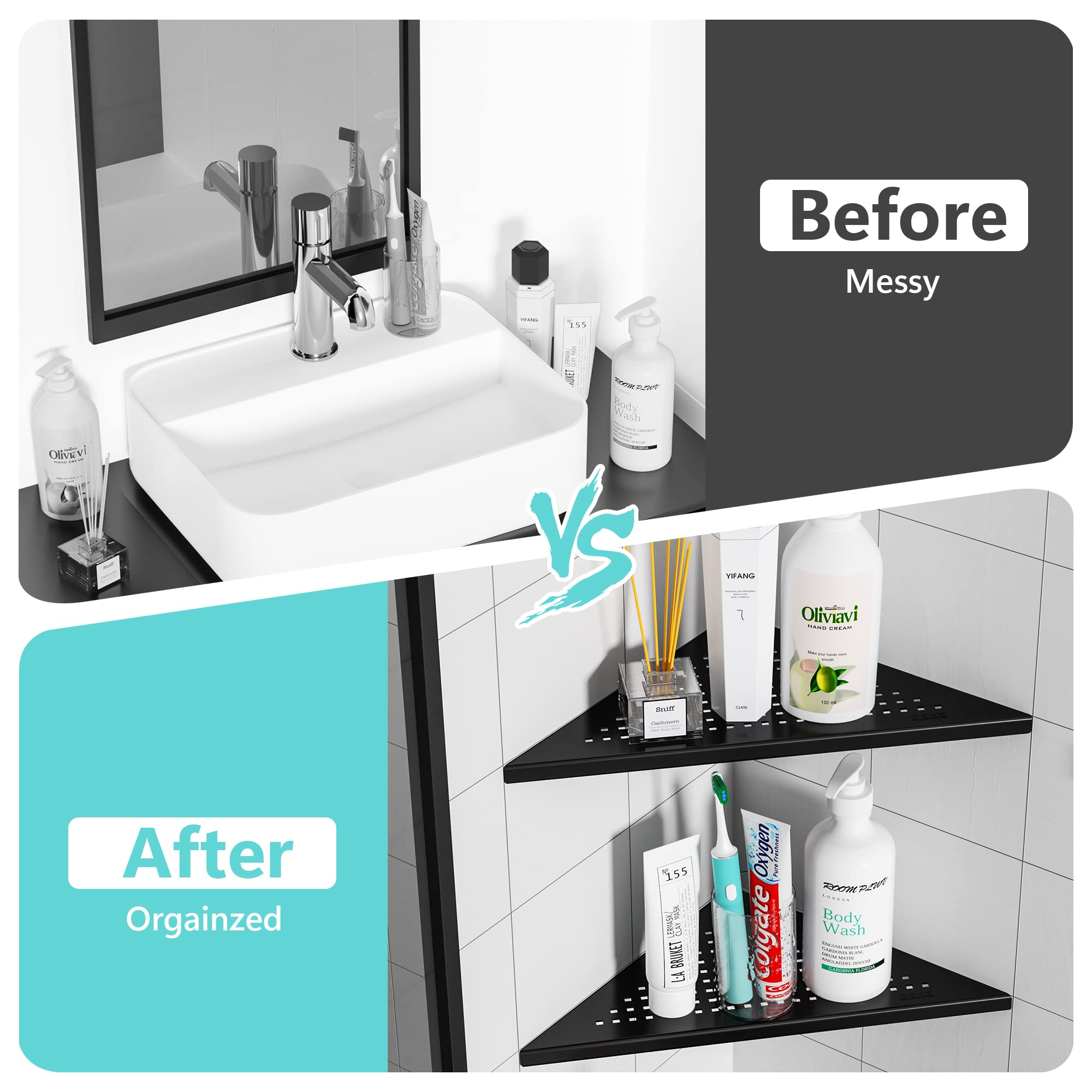 Neodrain Duschregal Ecke Edelstahl 304 Duschablage Schwarz Eingebautes Duschkorb Halterung für Bad, Küche, 2 Stück