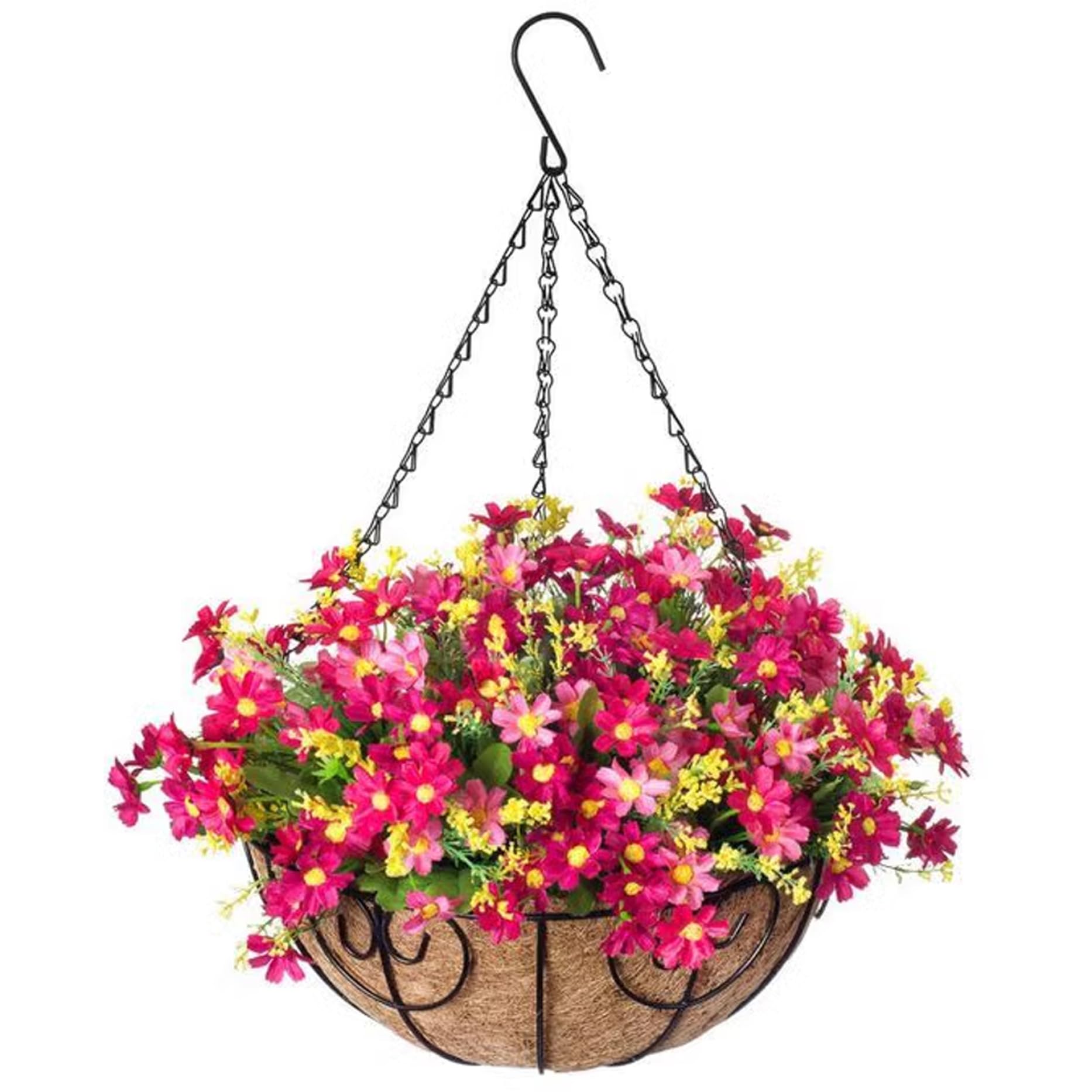 Panier de fleurs suspendus marguerite artificielle sans entretien pour extérieur toujours vert