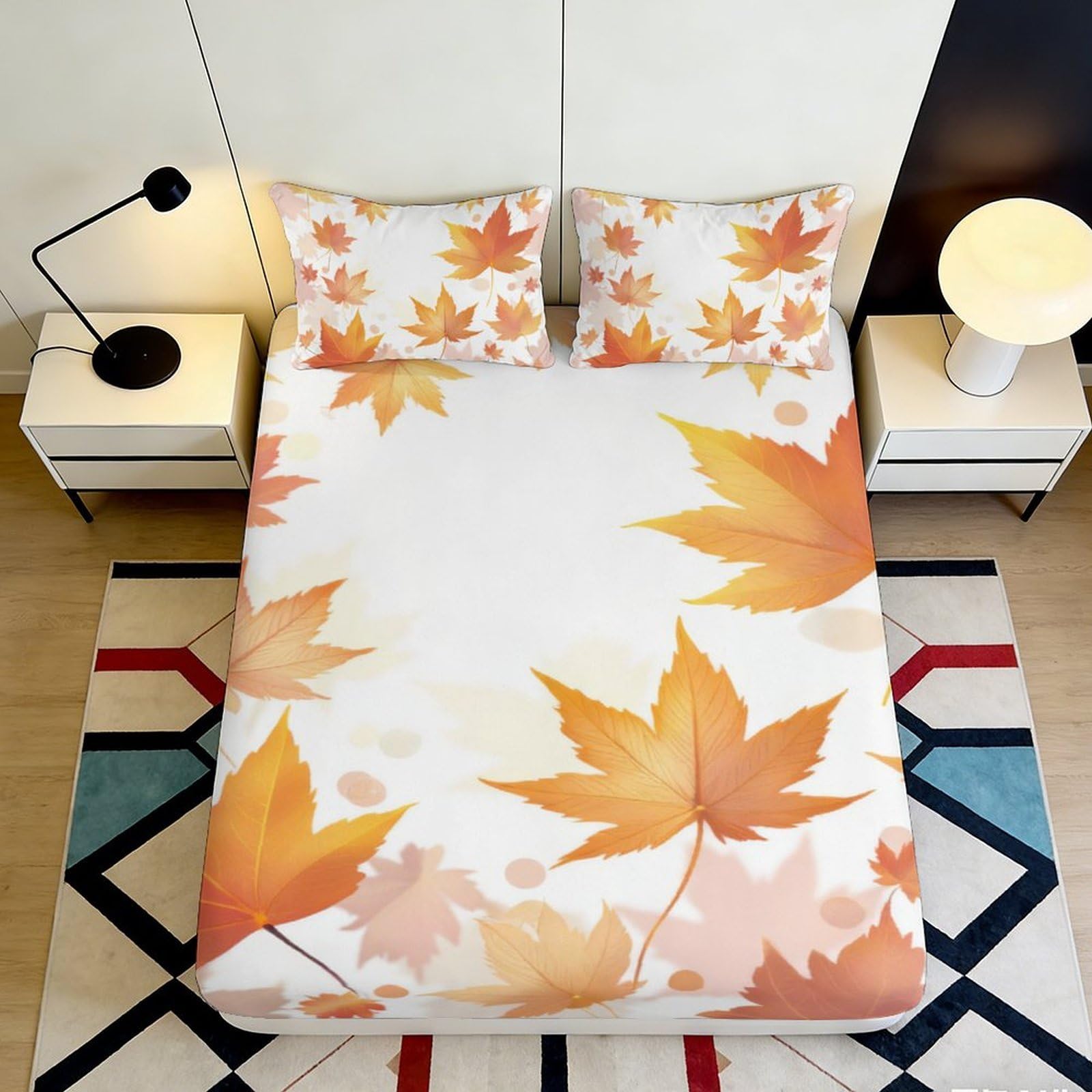3D Printed Autumn Maple Leaf Fitted Sheet Microfiber Soft Breathable Fall Leaves Mattress Cover for Bedroom Decor 90x200x25cm