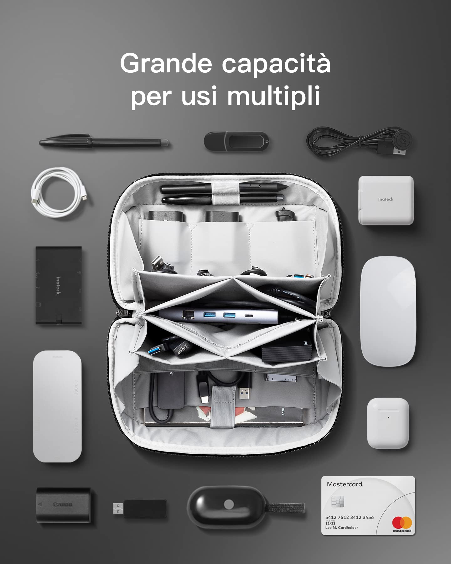 Inateck Custodia per Cavi, Organizer per Accessori Elettronici con Manico, Resistente agli Spruzzi