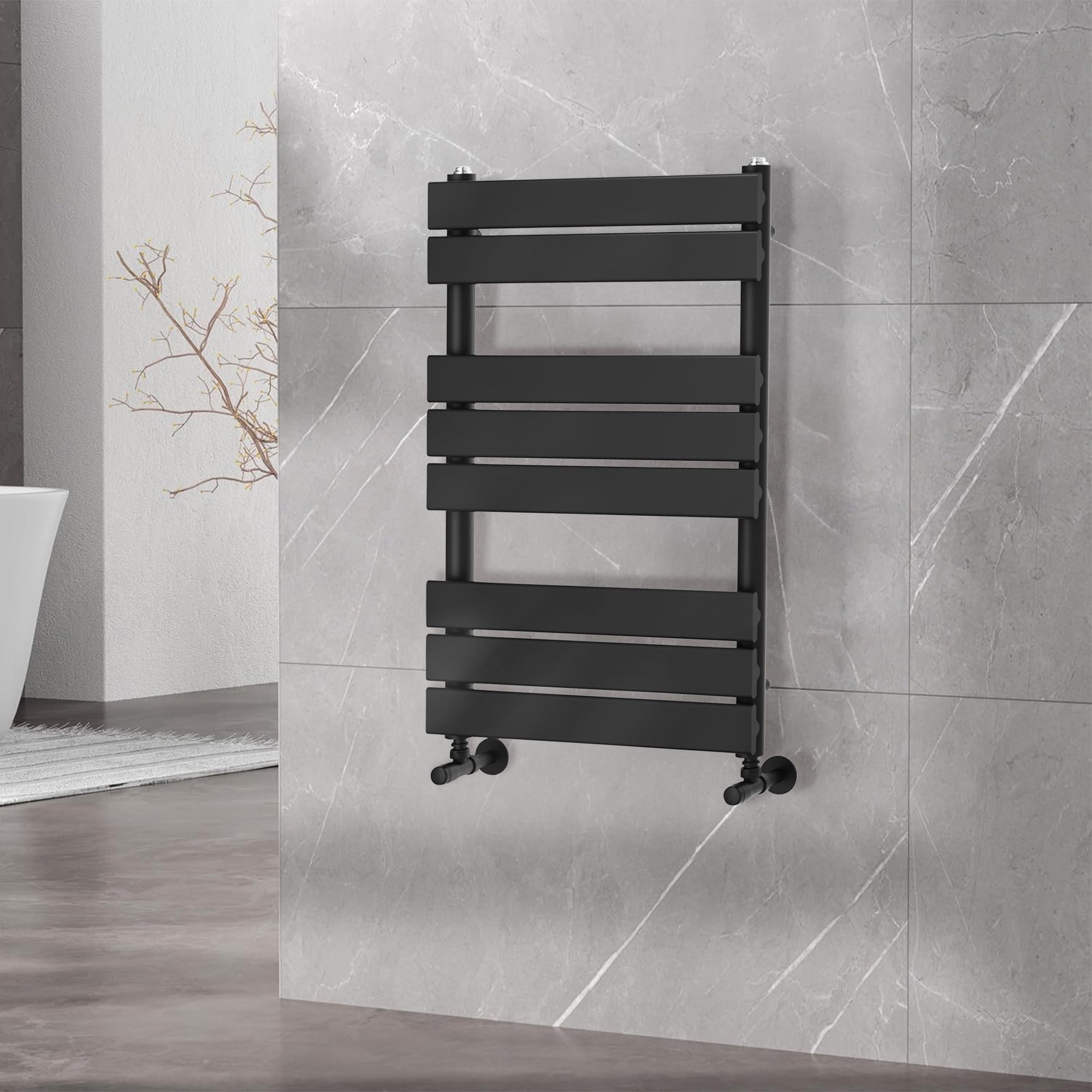 Go Bathrooms Ark - Toallero de 800 mm x 500 mm, color negro mate, radiador de baño, calentador de panel plano