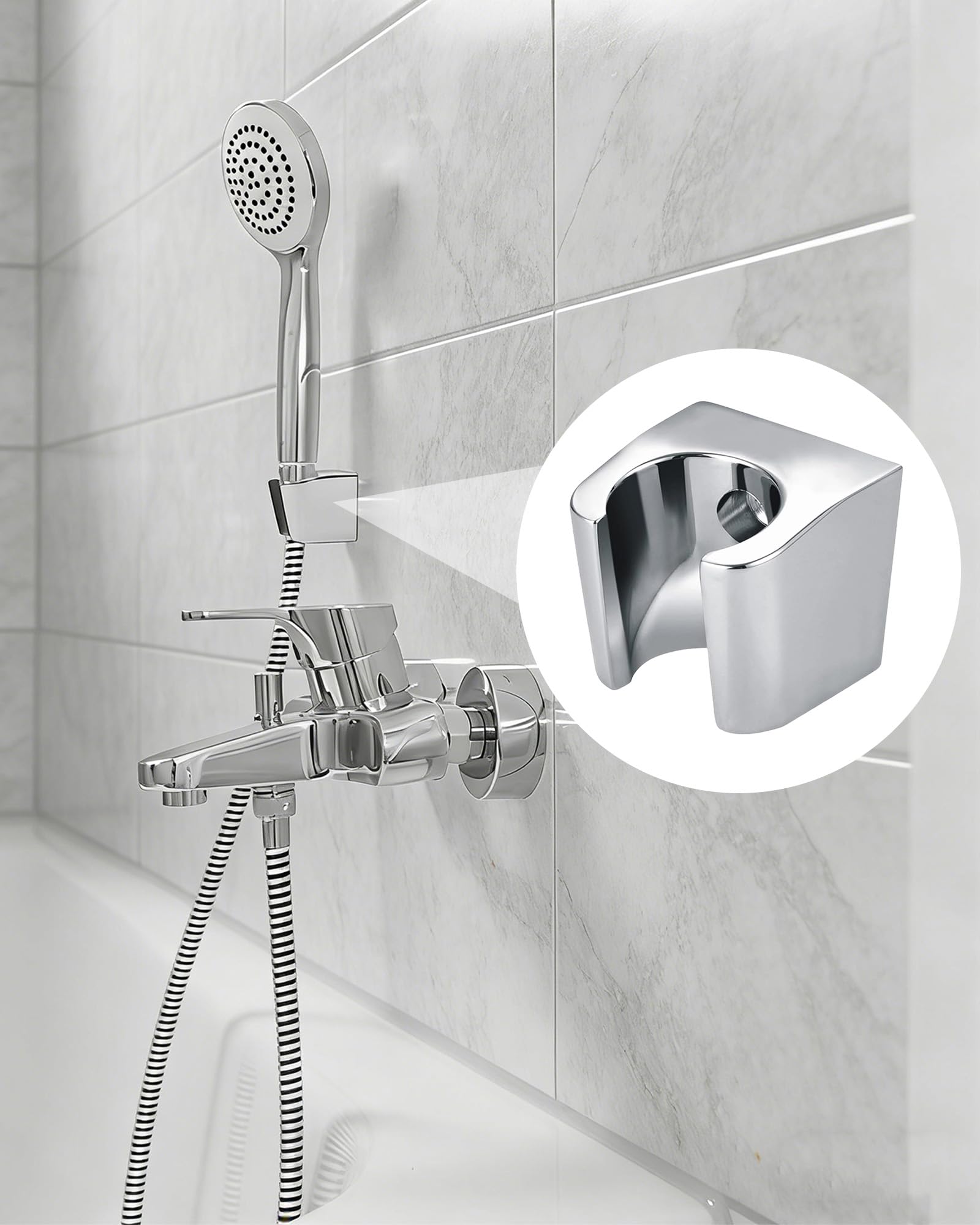 Aleación de Zinc Soporte de Ducha con Tornillos, Soporte Para Ducha de Baño, Plateado Cabezal de Ducha Soporte, Compatible con la Mayoría de Cabezales de Ducha