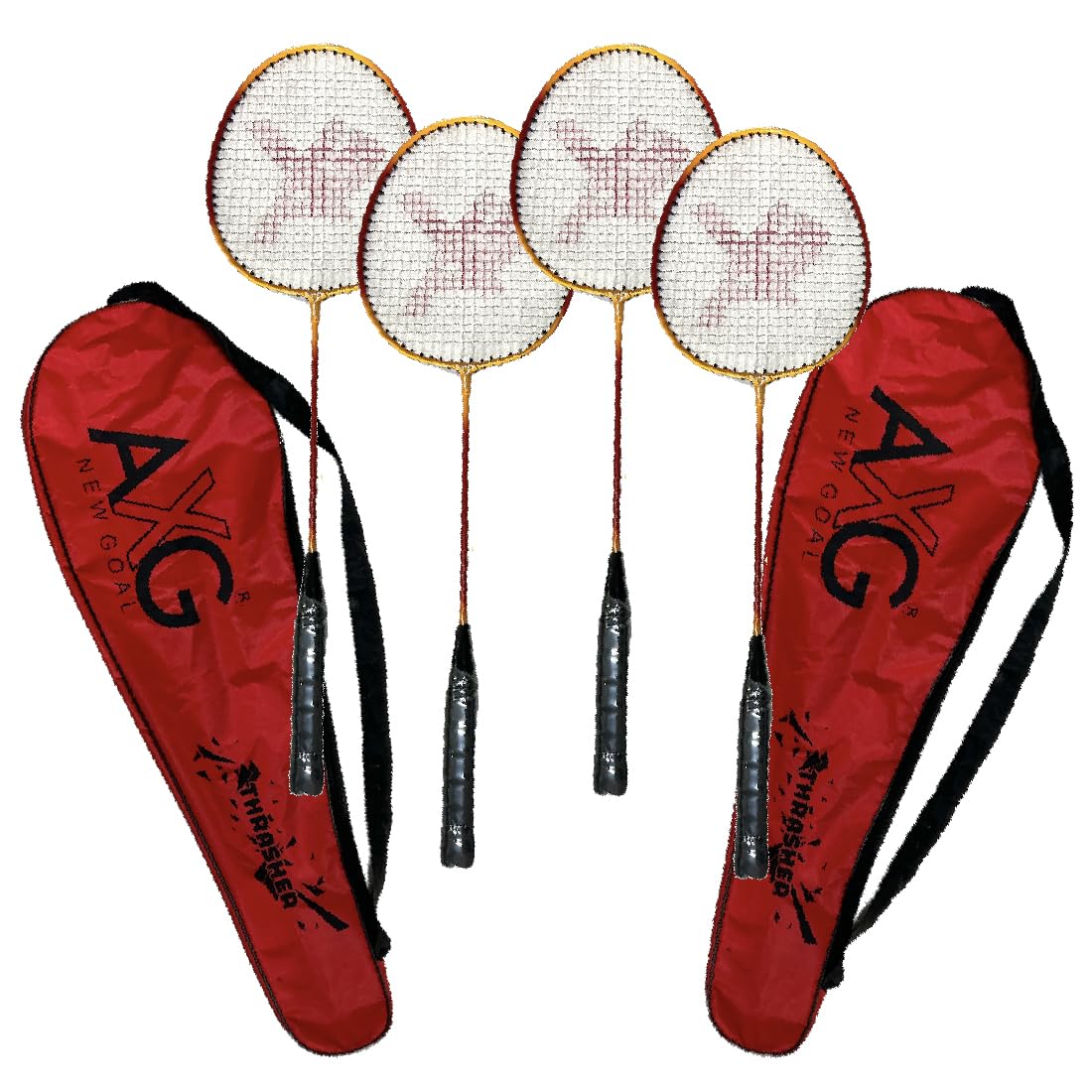 AXG Thrasher Set of 4 with Covers Strung Badminton Racquet (Red Yellow)-image-21