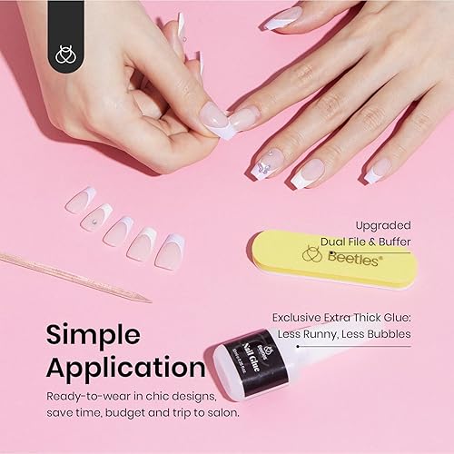 Miniatura 5 de Beetles Gel Polish Uñas postizas a presión, 288 piezas de uñas postizas clásicas de punta francesa mediana para todas las estaciones, uñas postizas