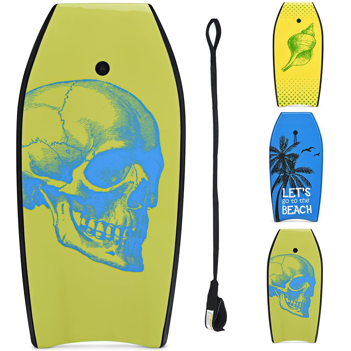 HOMASIS Tavola da Surf L, Bodyboard in XPE e HDPE con Corda per il Polso, Tavoletta Mezzaluna per Surf, Adatta a 14+ Anni, Portata 85 kg, 104 x 51 x 6 cm