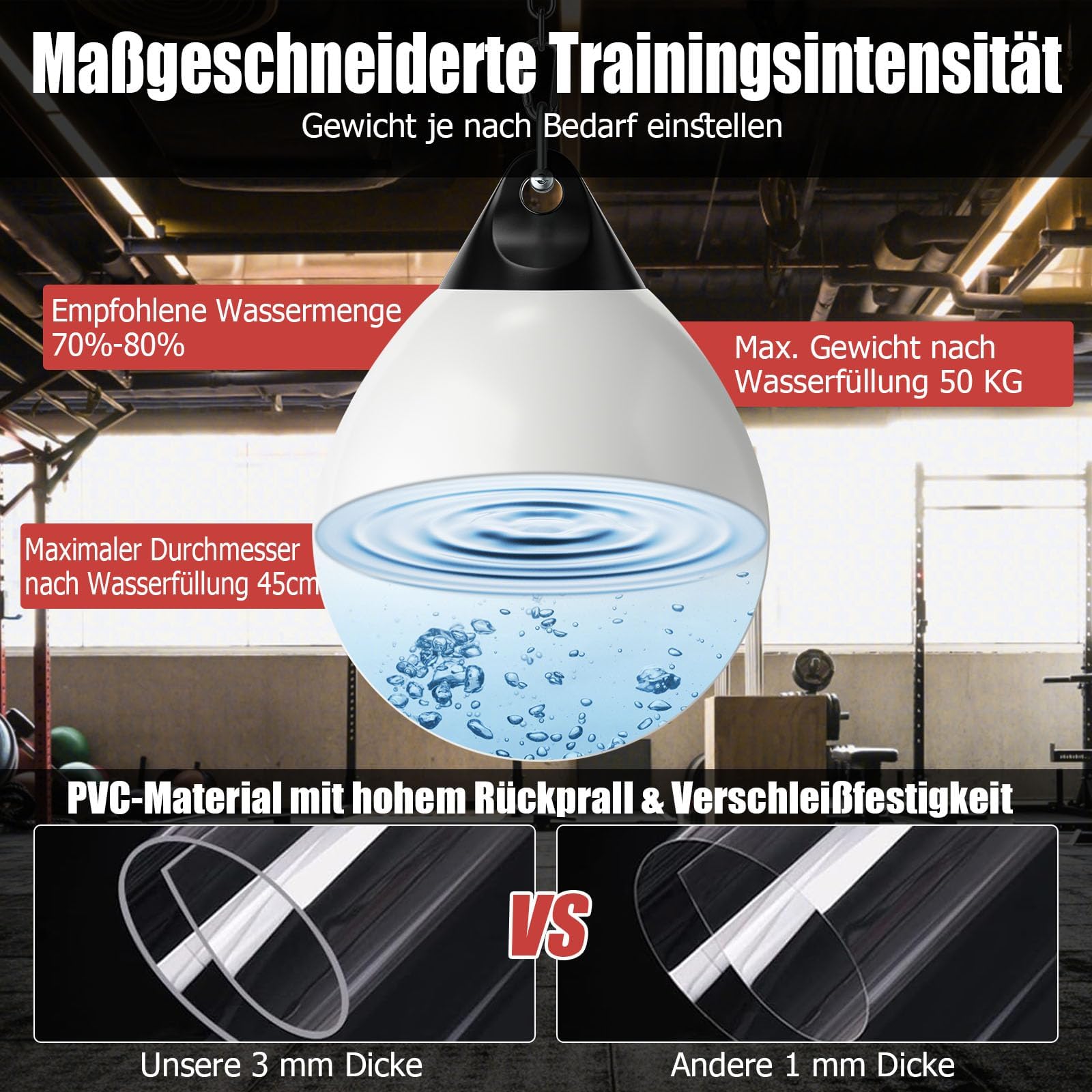GYMAX Wasserboxsack Ø45cm, Boxing Punching Bag mit Wasser füllbar, hängendes Punchingsack, Schwerer Boxsack für Erwachsene & Jugend