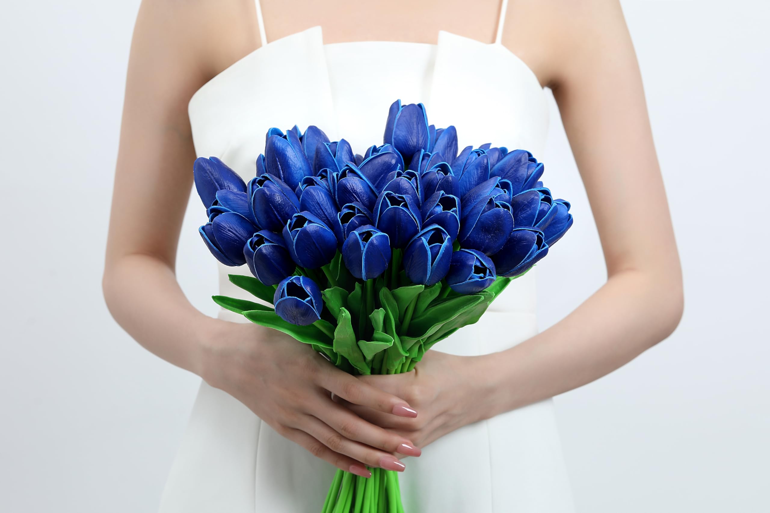 XIANNVXI 20 Pcs Artificial Blue Tulips Flowers Silk Tulips Decorative Fake Faux Blue Flowers for Spring Wedding Party Indoor Home Rome Office Decor 14 Inch - Image 2