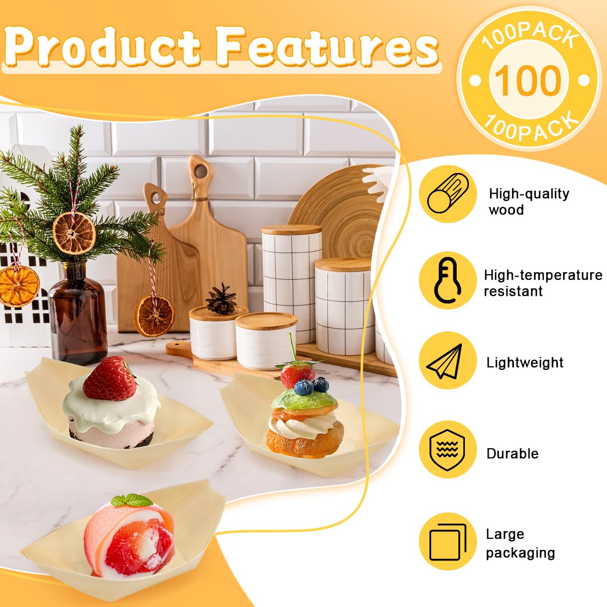Vassoi in Legno Finger Food 11x7cm Barchette per Aperitivo Sushi Frutta Dessert