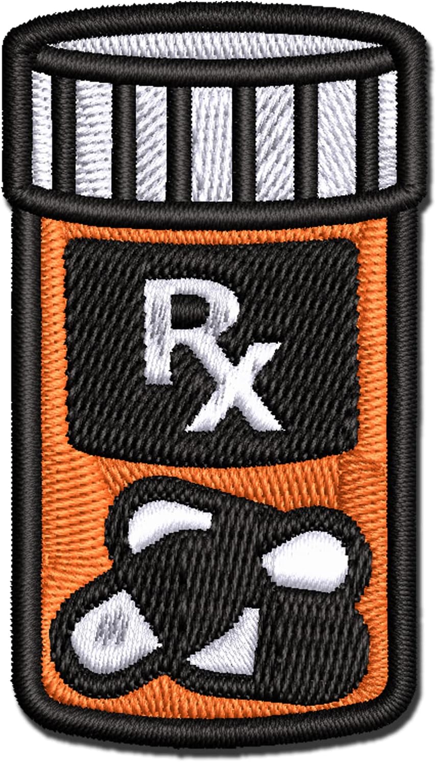 Prescription Pill Bottle Medicine Multi-Color Embroidered Iron-On Patch Applique - Large 3.5 Inch