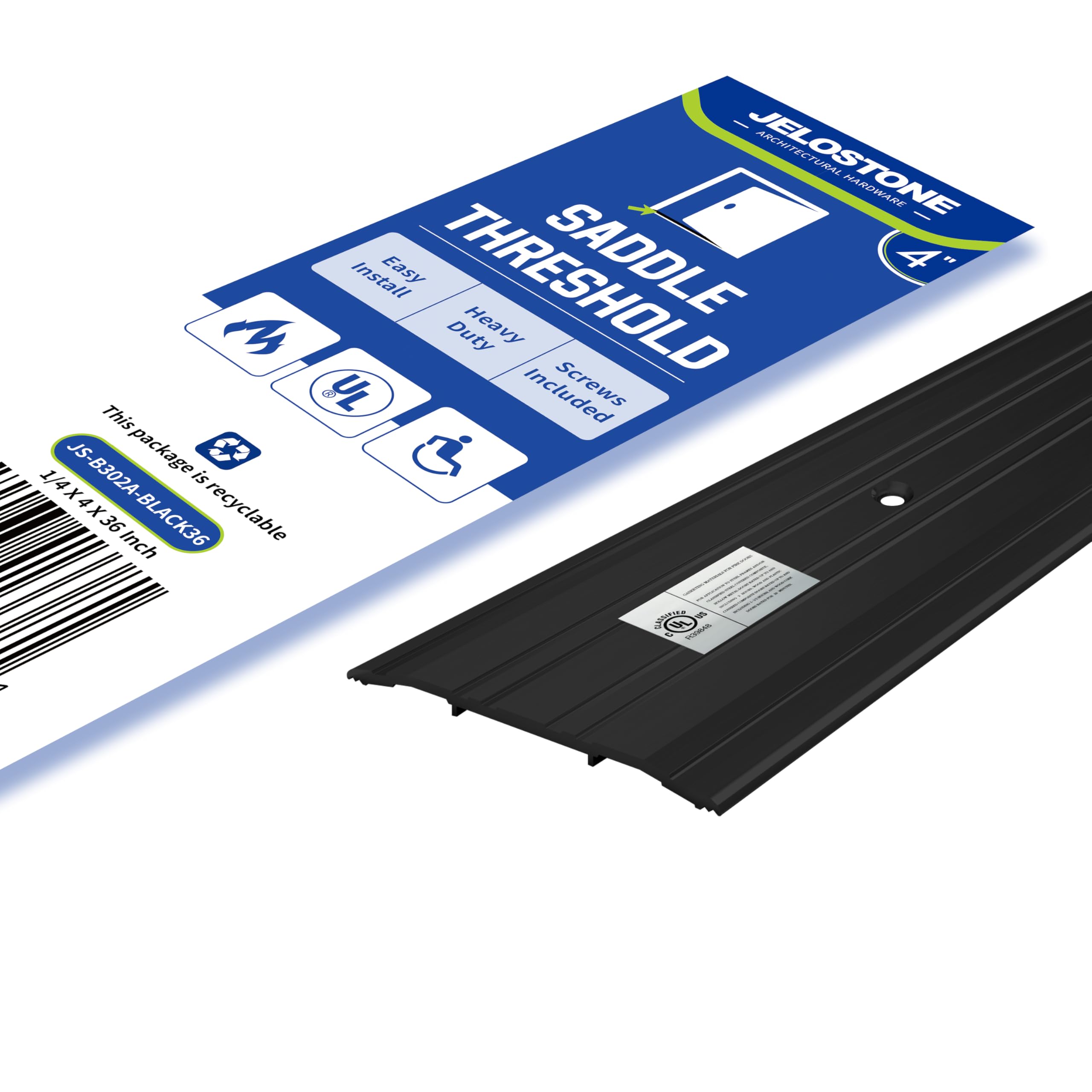 4" W x 1/4" H x 36" L - Commercial Aluminum Door Threshold(Matte Black)- Door Saddle- ADA accessible Barrier Free- Fire Rated- Door Thresholds for Exterior Doors, B302A