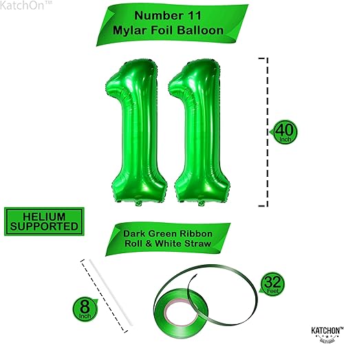 Miniatura 2 de KatchOn, Globo verde oscuro del número 11, gigante de 40 pulgadas, globos verdes del número 11, decoraciones de cumpleaños de 11 para niños, globos