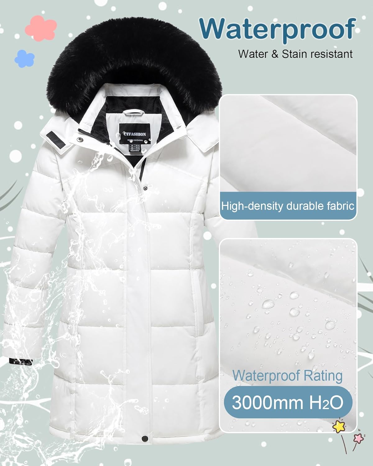 Girl's Winter Coats Kids Waterproof Long Puffer Jacket Thicken Fleece Lined Ski Parka with Detachable Fur Hooded - Image 4