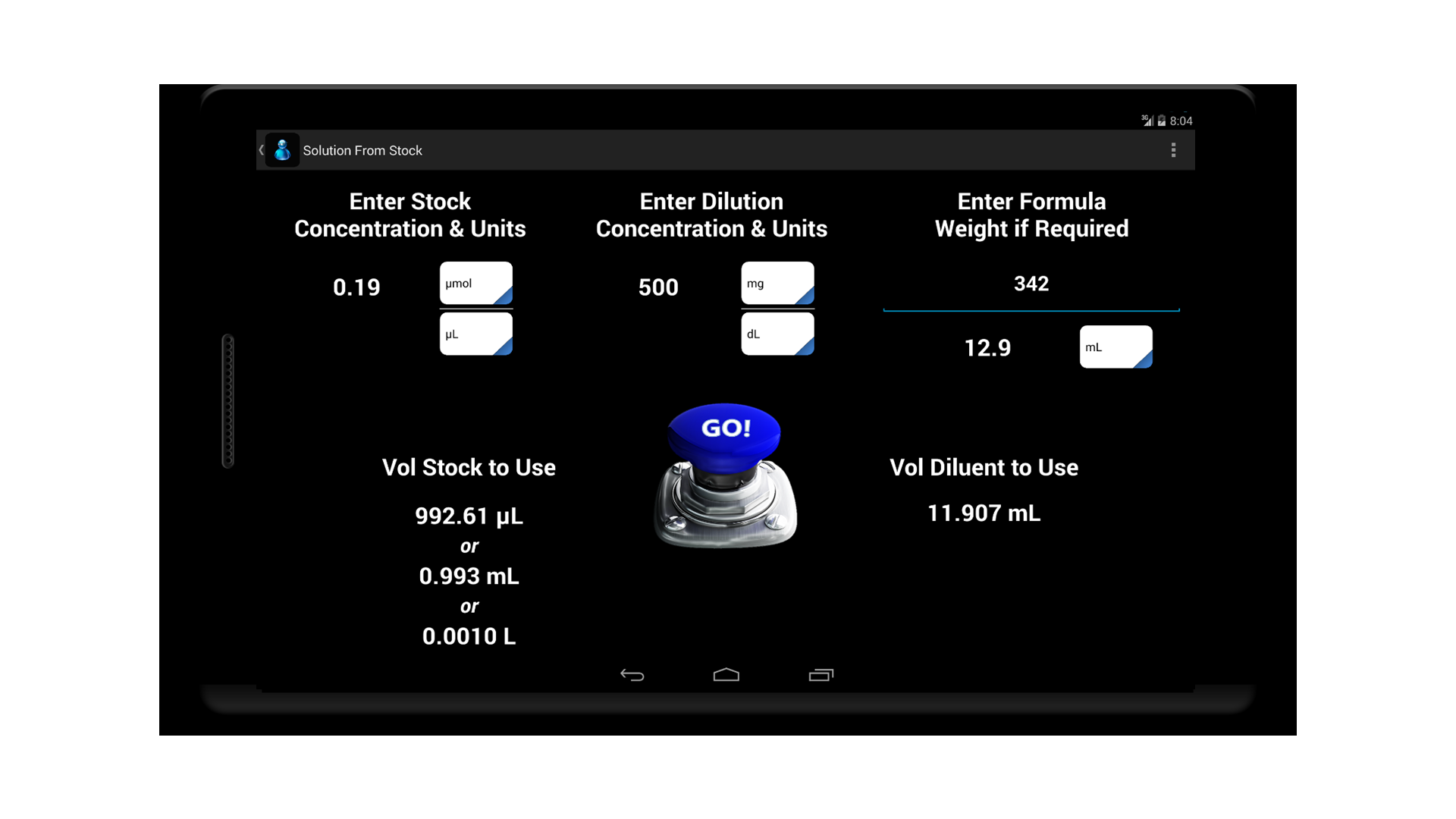 Solution & Dilution Calc Buddy - App on Amazon Appstore