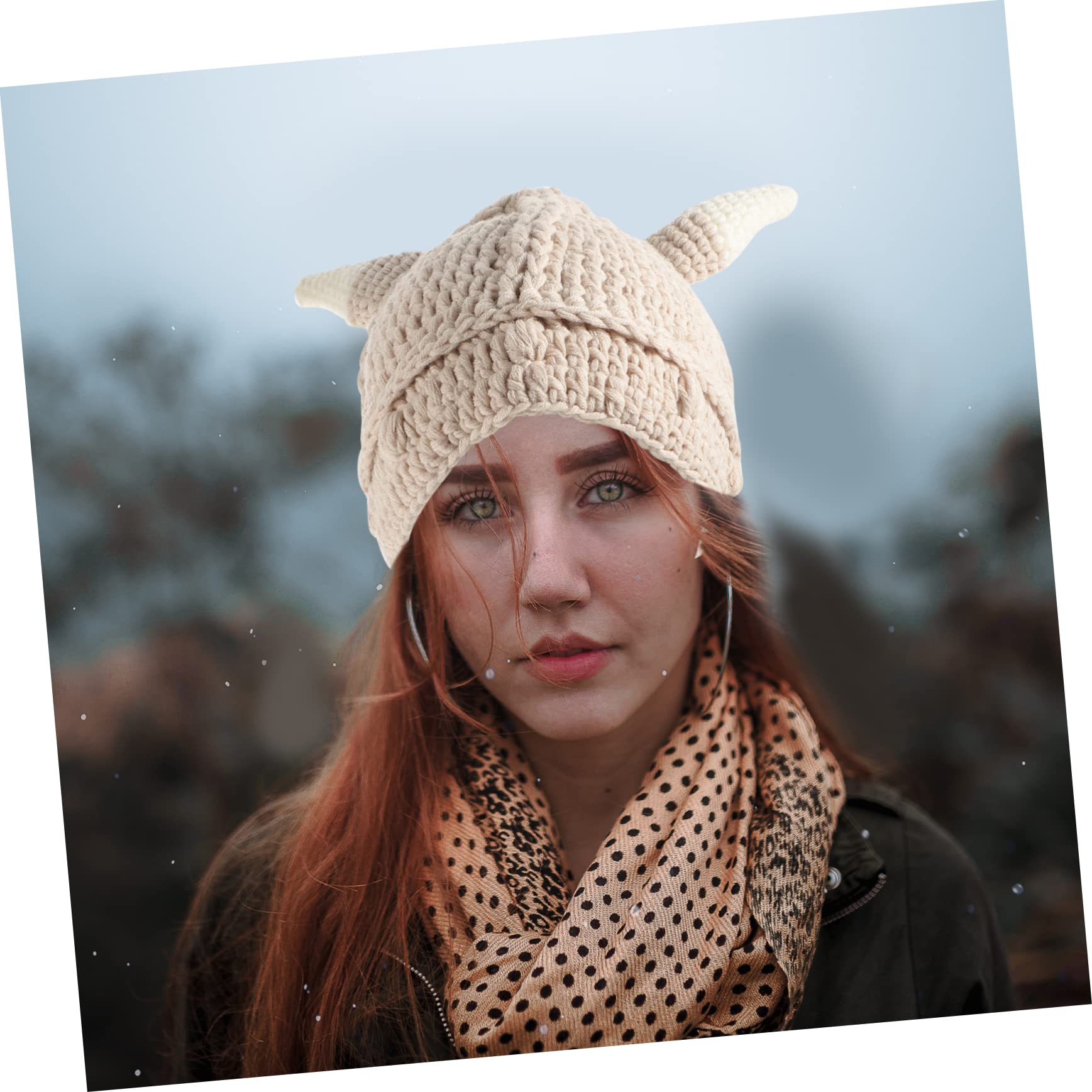 SOIMISS 3 Piezas Gorro de Punto Caliente Sombrero de Beanie Sombreros de la Gorrita Tejida Gorro de Punto con Cuernos Gorro de Lana Sombreros Aire Gorro Unisex Hilo Beige