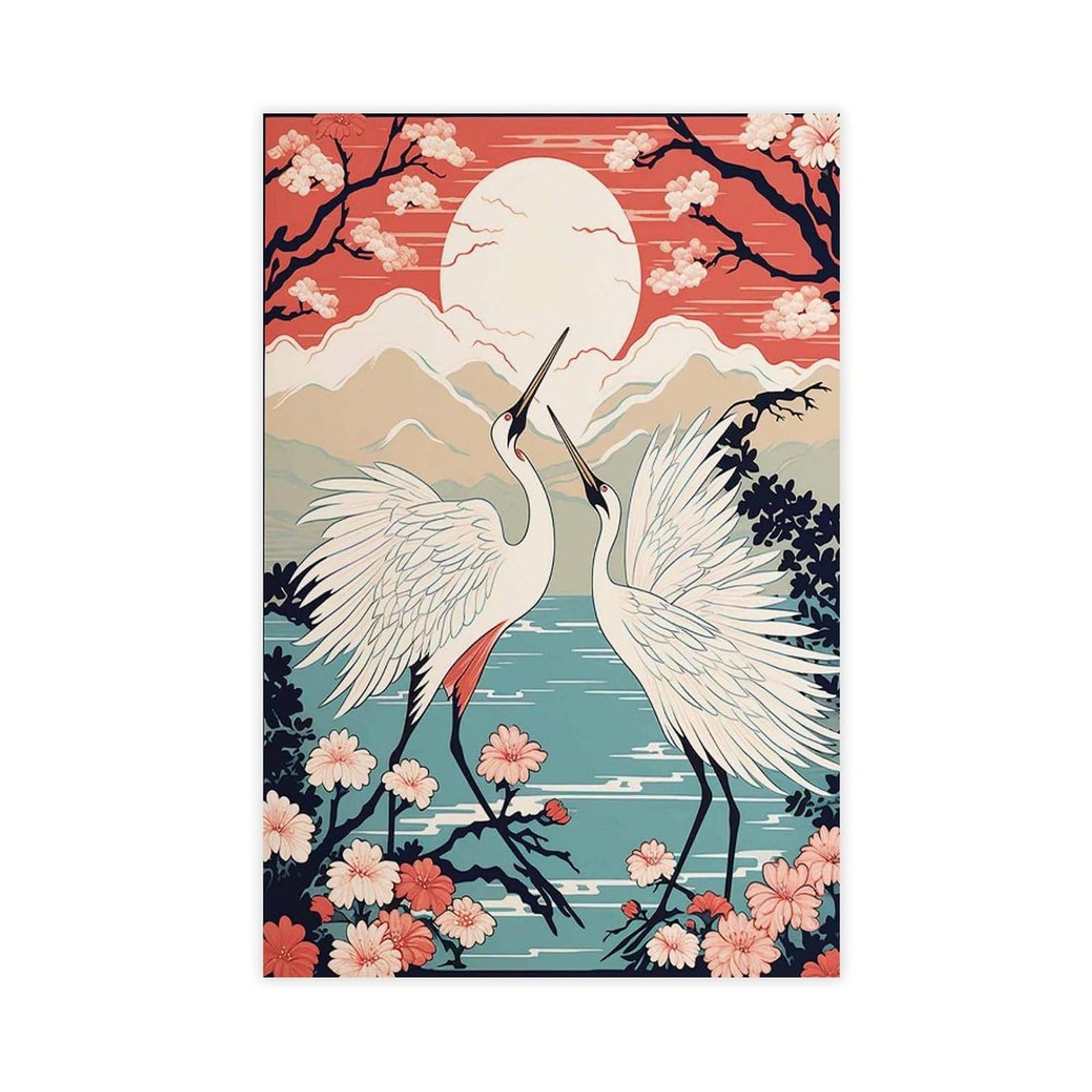 NFFBGFD Cranes at Sunrise Print Japanese Canvas Poster Wall Art Print Picture Paintings 12x18inch(30x45cm)