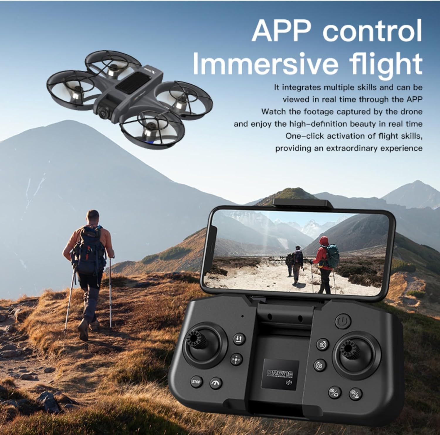 FPV Drone with Camera and VR Glasses,15 Min Flight for Beginners FPV Quadcopter And LED Lights, 360° Flip,Brushless Motor,Speed Control,One-Key Takeoff/Landing, Built-in Propeller Guard, 2 Batteries