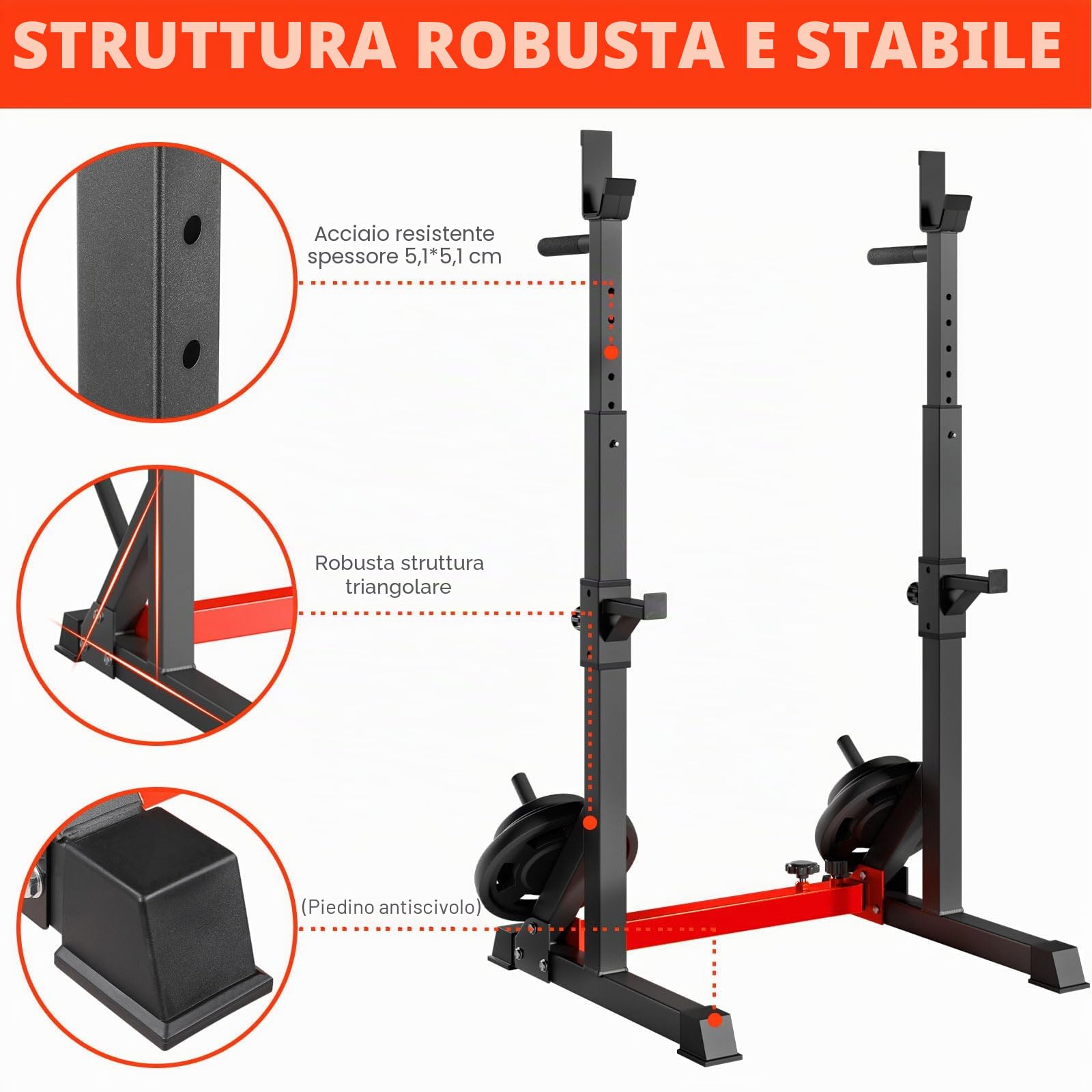 Rack da Squat, Supporto Bilanciere Regolabile, Stand per Sollevamento Pesi Multifunzione per casa, palestra Max 250 KG