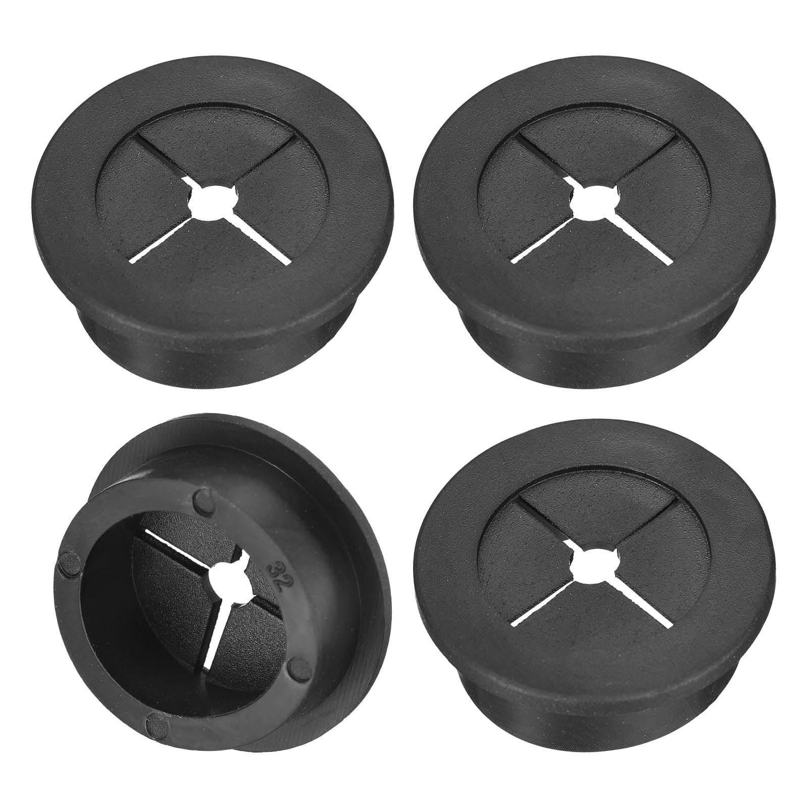 TA-VIGOR 4Pcs Rubber Desk Cable Grommet, 1-1/4 Inch (32mm) Flexible Cable Hole Cover for Office Desk & Worktops, Quiet Wire Organiser with Tight Fit Cable Port – Black