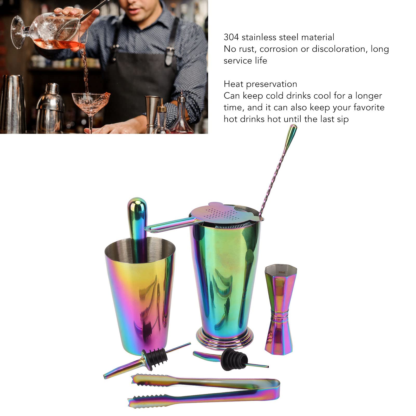 ['Kit Barman Kit Shaker per Cocktail in Acciaio Inossidabile 304 Set Jigger per Bar Ristorante Ritenzione del Calore', 'Set Shaker per Cocktail in Acciaio Inox 304 Shaker con