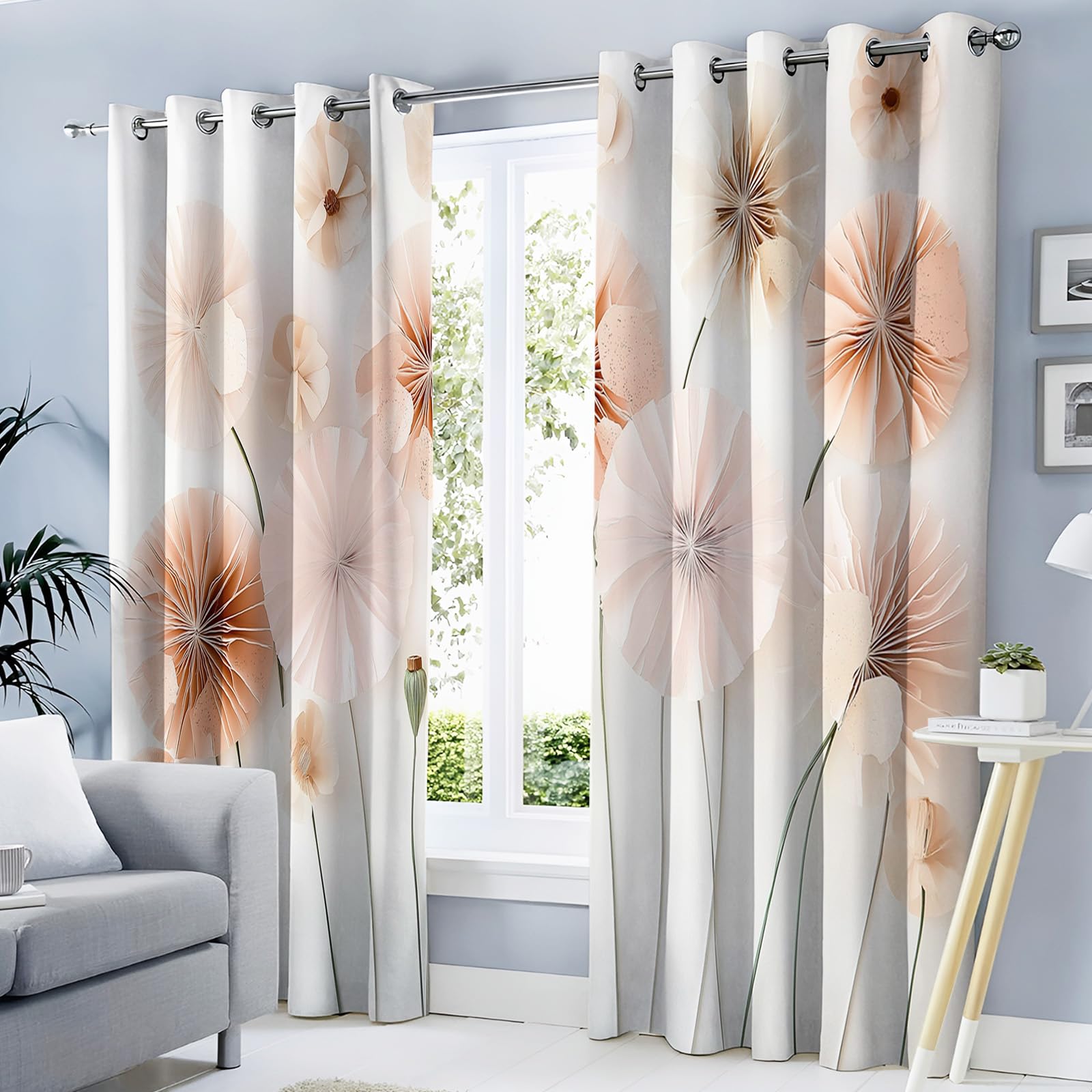 Rideau occultant thermique rose 140x240 avec oeillets pissenlits
