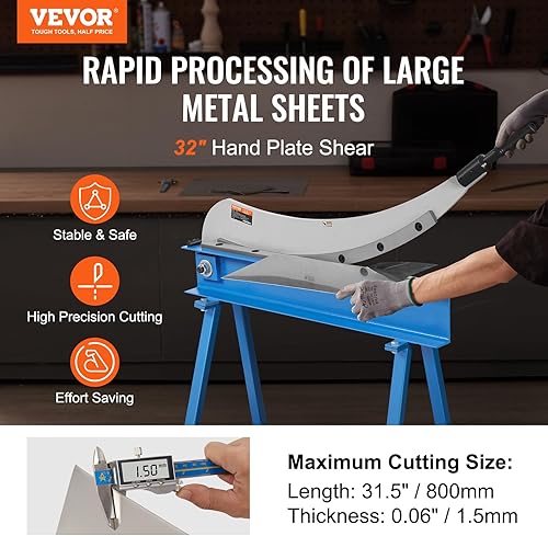 Miniatura 2 de VEVOR Cizalla manual de 32 pulgadas para procesamiento de chapa metálica, cortador de sobremesa con material Q235, para manualidades de acero