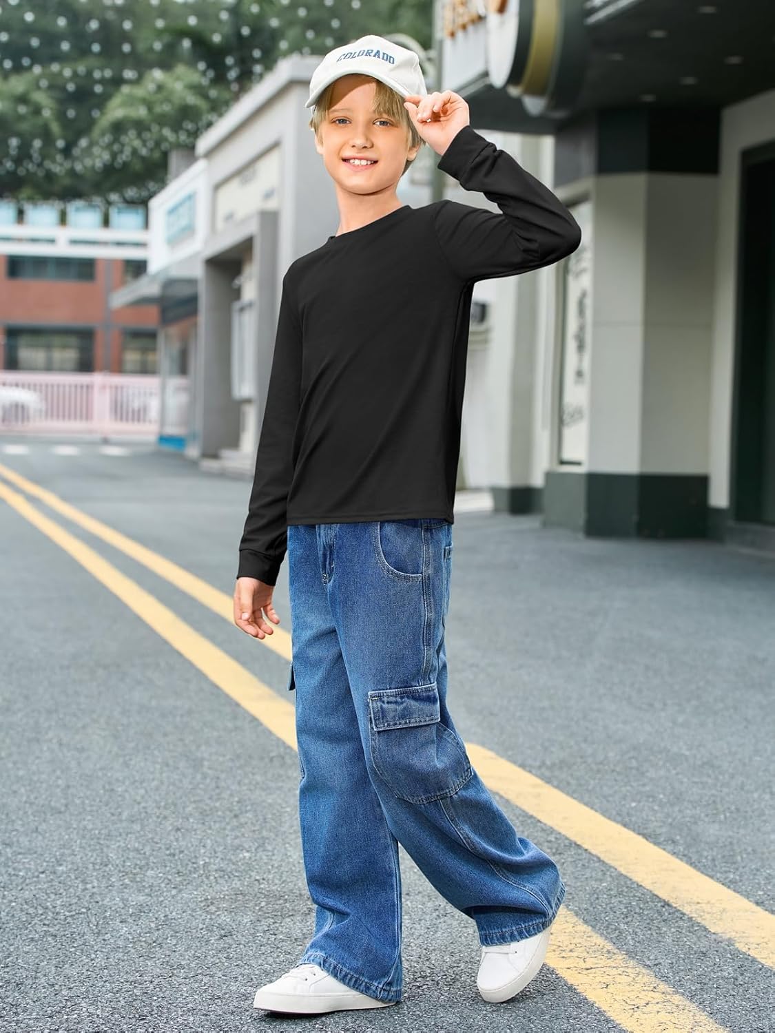 Haloumoning Boys Long Sleeve Shirts Kids Crewneck T Shirts Casual Tops Basic Tees 5-14 Years - Image 4