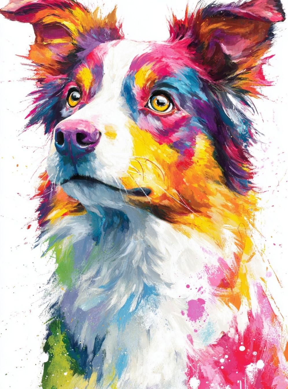 WANGWANGMIAO DIY Paint by Numbers for Adults Colored Border Collie,Oil Painting Kits,Craft Art Painting,Acrylic Pigment Drawing Gift for Home,16x20inch，with Frame