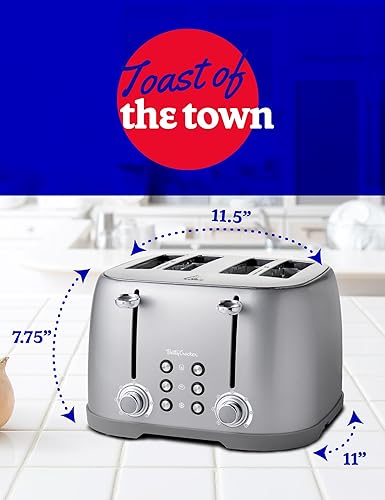 Miniatura 6 de Betty Crocker Tostadora multifunción de 4 rebanadas, tostadora de 4 rebanadas con ranuras extra anchas para pan grueso, bagel y gofre, dial de