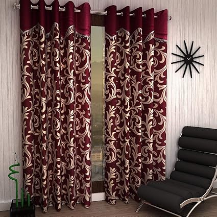 HomzDecorz Surbhi jhallar Curtain Printed Polyester Fabric Door Curtain for Bed Room Kids Room Living Room Window/Door/Long Door (Set of 2) Marron