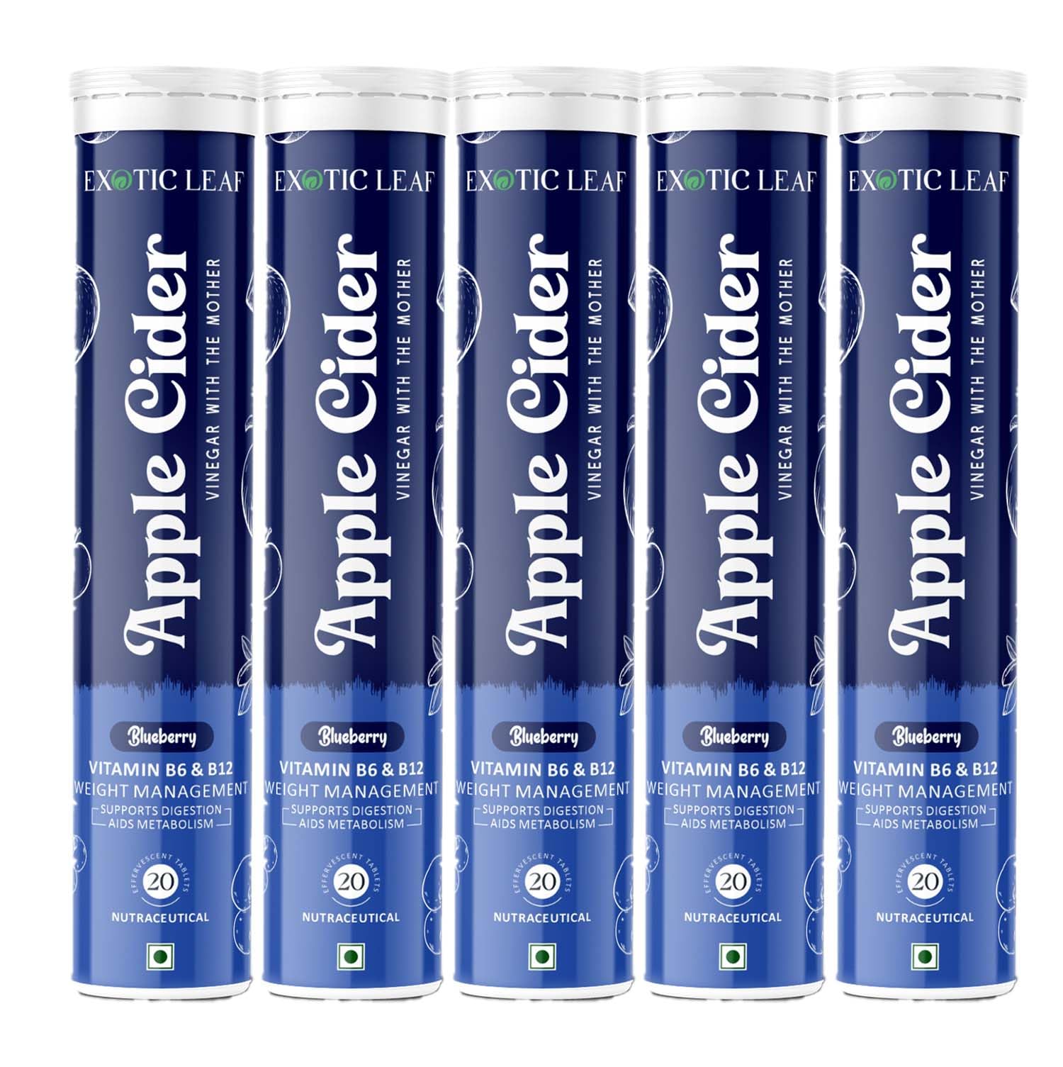 Apple Cider Vinegar Effervescent Tablets with Blueberry Flavour | With the Mother | Supports Digestion, Detox, Immunity & Weight Management – 20 Tablets Pack of 5-picture-15