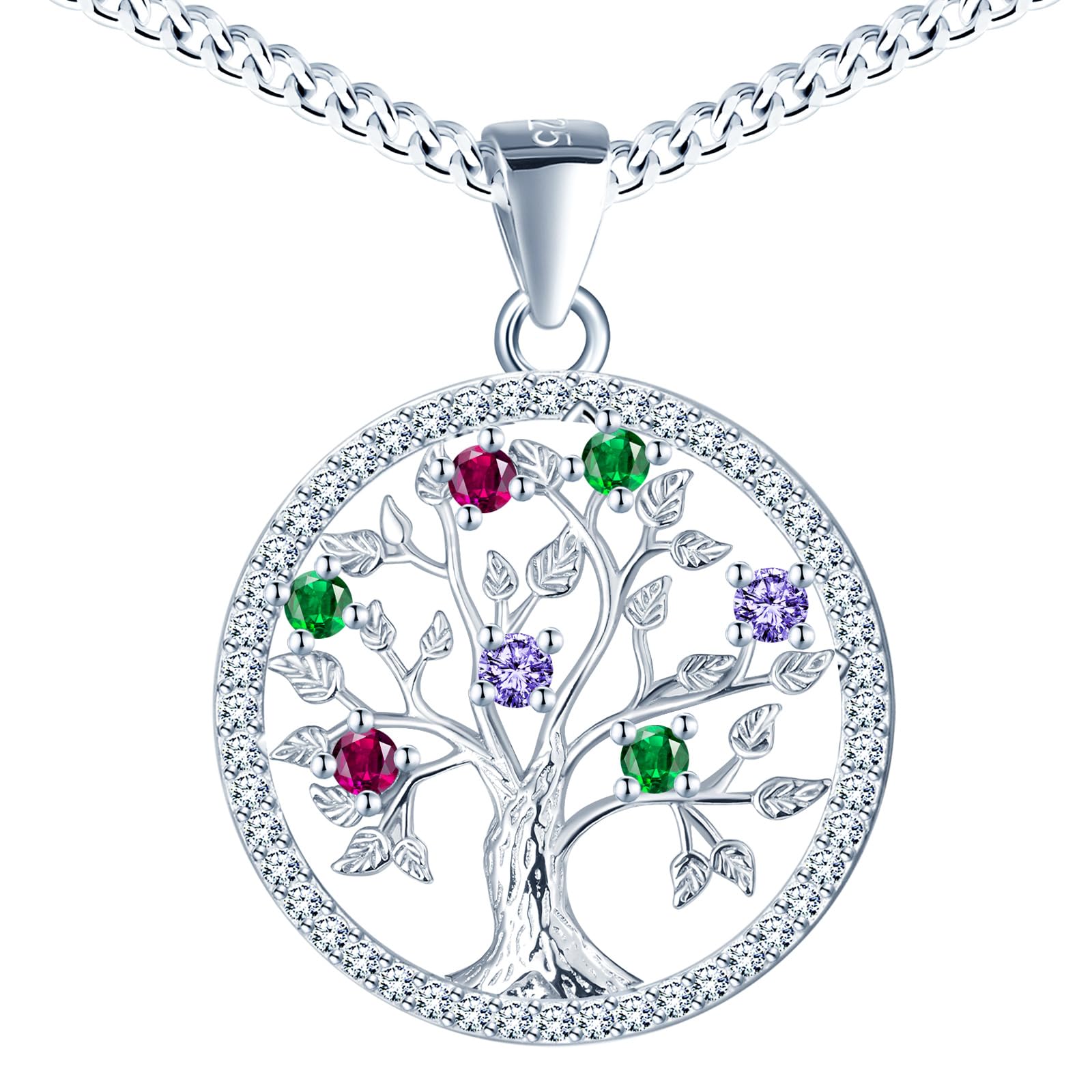jiamiaoi Collana con ciondolo a forma di albero della vita, in argento Sterling 925, con ciondolo a forma di albero della vita, con zirconia cubica crytal e ciondolo a forma di albero