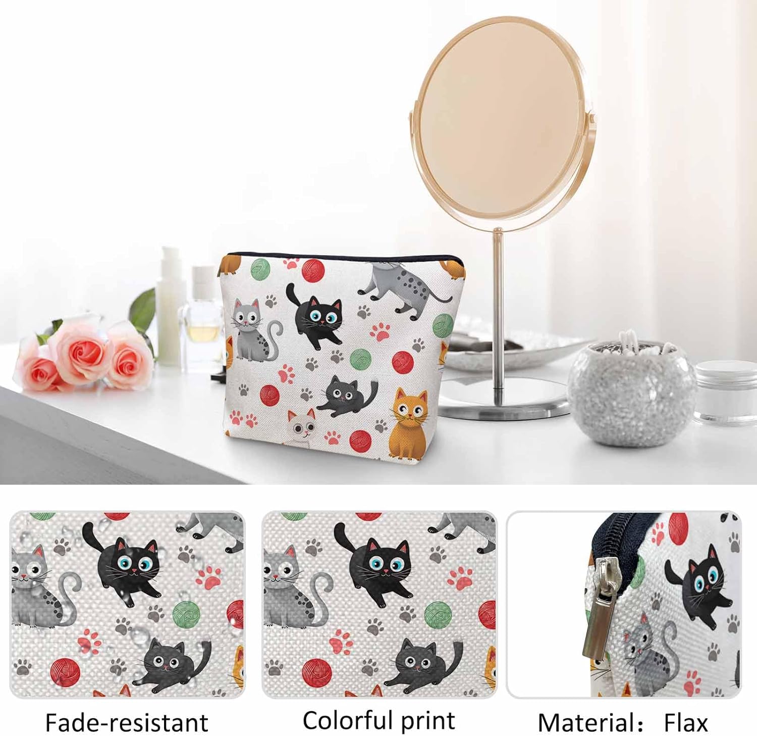 Makeup Bag For Purse Cat, Funny Kitten Cat Cute Cats Cosmetic Bags For Women With Zipper Travel Toiletry Pouch Makeup Bags Makeup Organizers Purse For Toiletries Cosmetics - Image 5