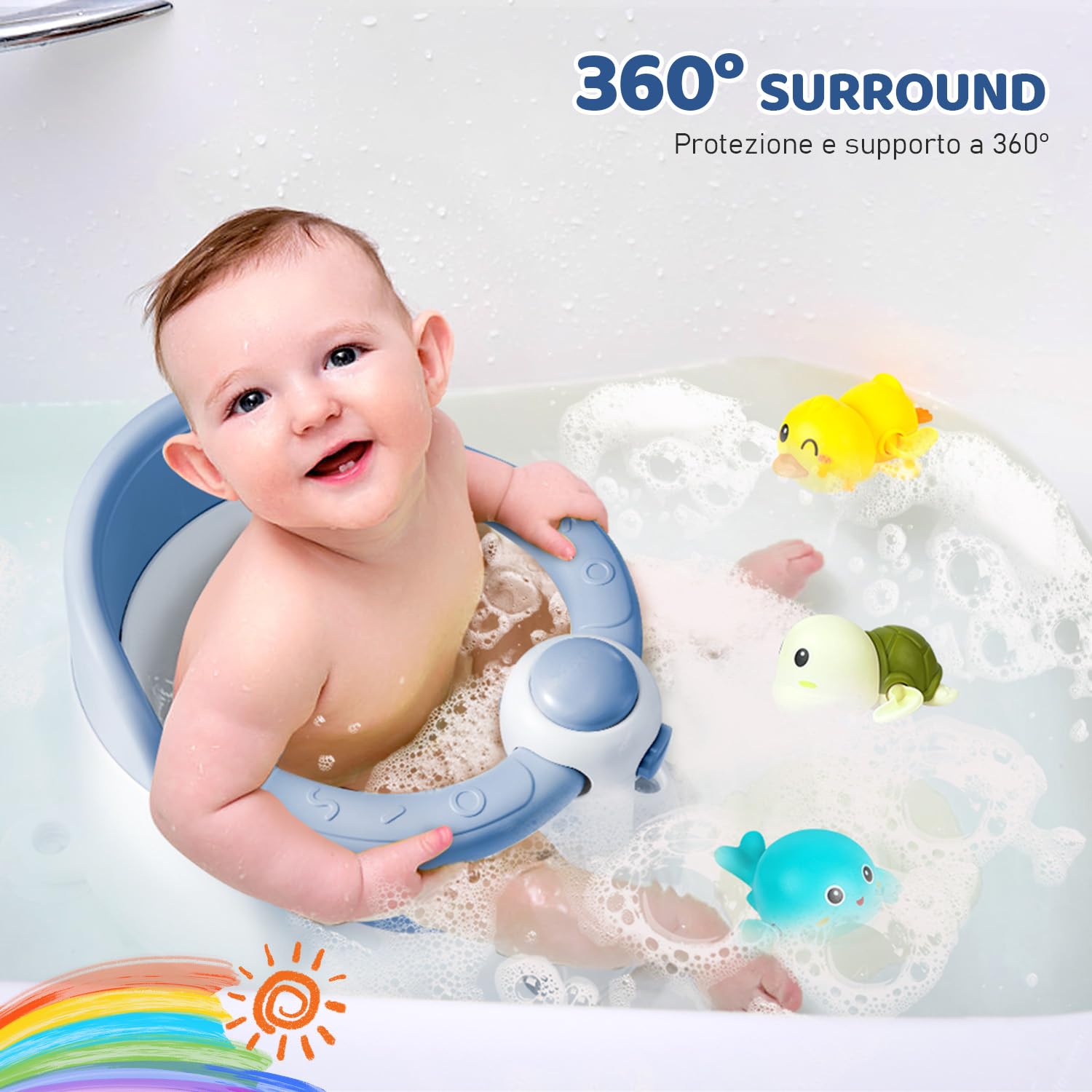 Seggiolino per vasca da bagno per neonati/bambini, per bambini da 6 a 12 a 24 mesi, essenziale per il bagnetto, ottimo regalo per neonati e neomamme