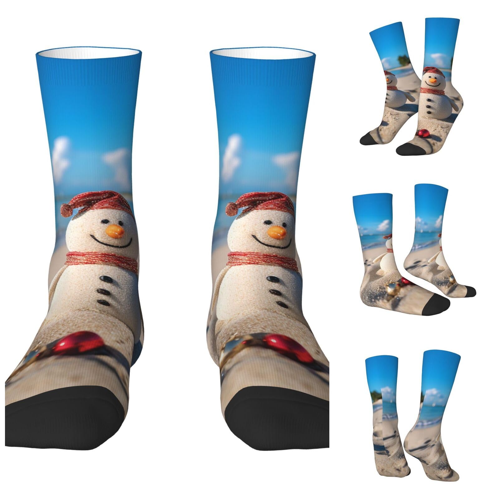 LZQPOEAS Sand Snowman on Beach Athletic Socks Unisex Cushioned Crew Socks Hiking Running Calf Sock Soft Above Ankle Sock