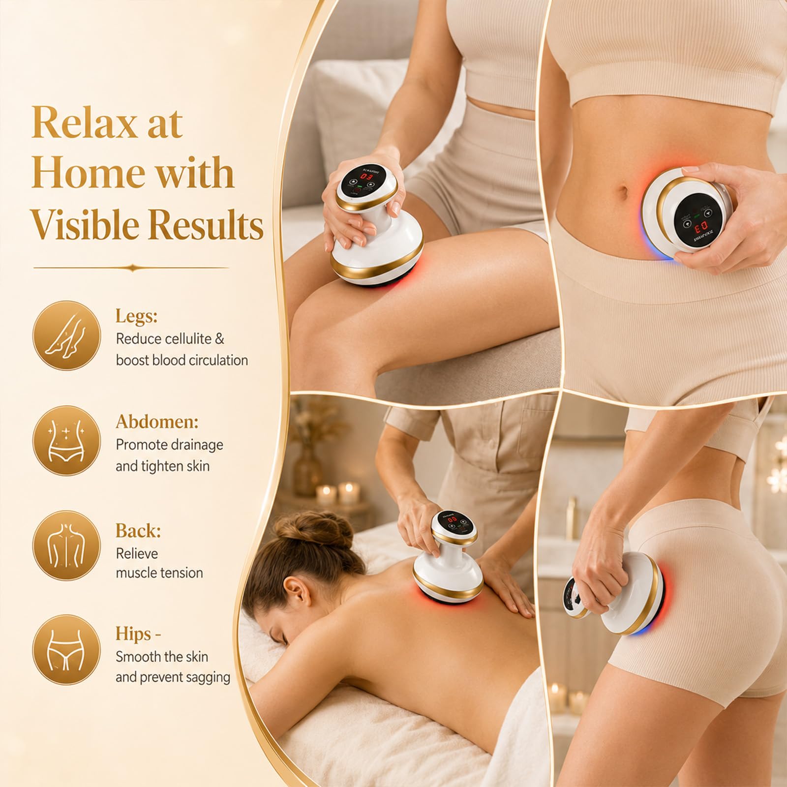 Massaggiatore Contro Cellulite 4 In 1,Con Coppettazione Sottovuoto&Gua Sha | 9 Potenza Di Aspirazione E 9 Calore,Massaggiatore Anticellulite Vacuum Favoriscono La Circolazione Sanguigna