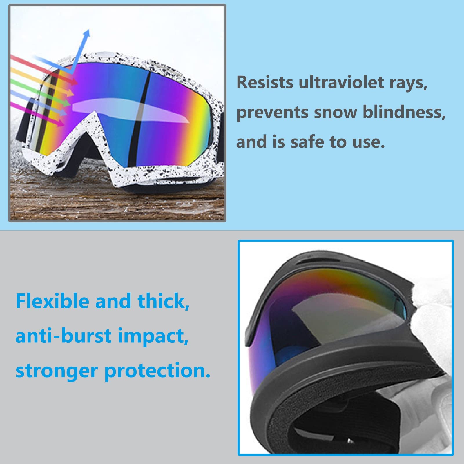 Gafas Snowboard Espejo, Gafas Esqui Mujer Hombre, Protección UV Antivaho Rellenas Espuma Deportes Aire Libre