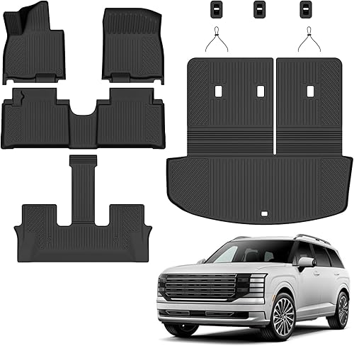 Miniatura 39 de Auxko Alfombrillas para todo tipo de clima, aptas para Hyundai Palisade 7 y 8 asientos 2020-2024 2025, juego de accesorios de goma de elastómero