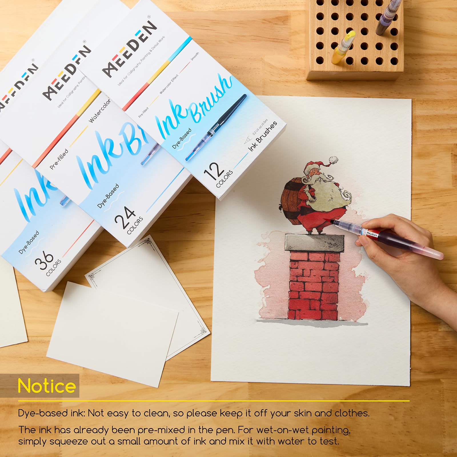 MEEDEN Pinceles de tinta de acuarela líquida: juego de 24 pinceles básicos vibrantes + 12 colores nacarados a base de tinta de acuarela, juego de pinceles creativos, regalo para artistas