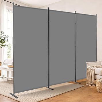 AKTOP 3 Panel Room Divider, 103" W x 70" H Folding Privacy Screen, Grey | Portable Fabric Wall Divider for Room Separation, 6FT Freestanding Partition for Bedroom, Dorm, Studio & Home Office
