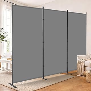 AKTOP 3 Panel Room Divider, 103" W x 70" H Folding Privacy Screen, Grey